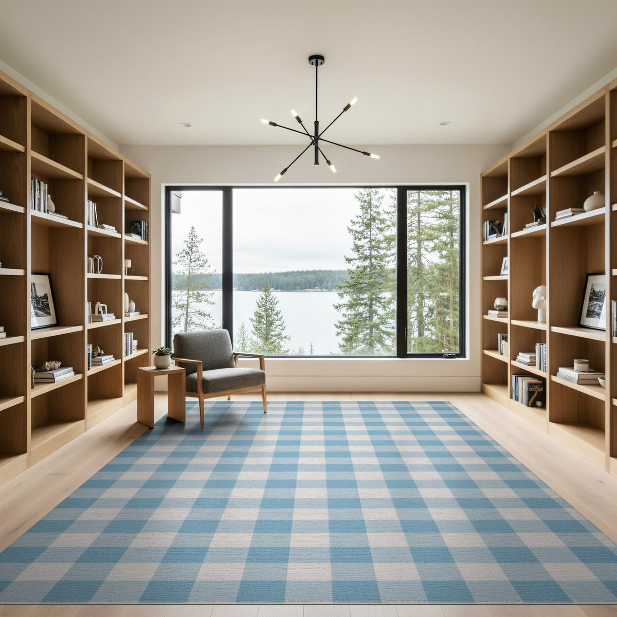 Coastal Beach Blue Gingham Checkered Area Rug