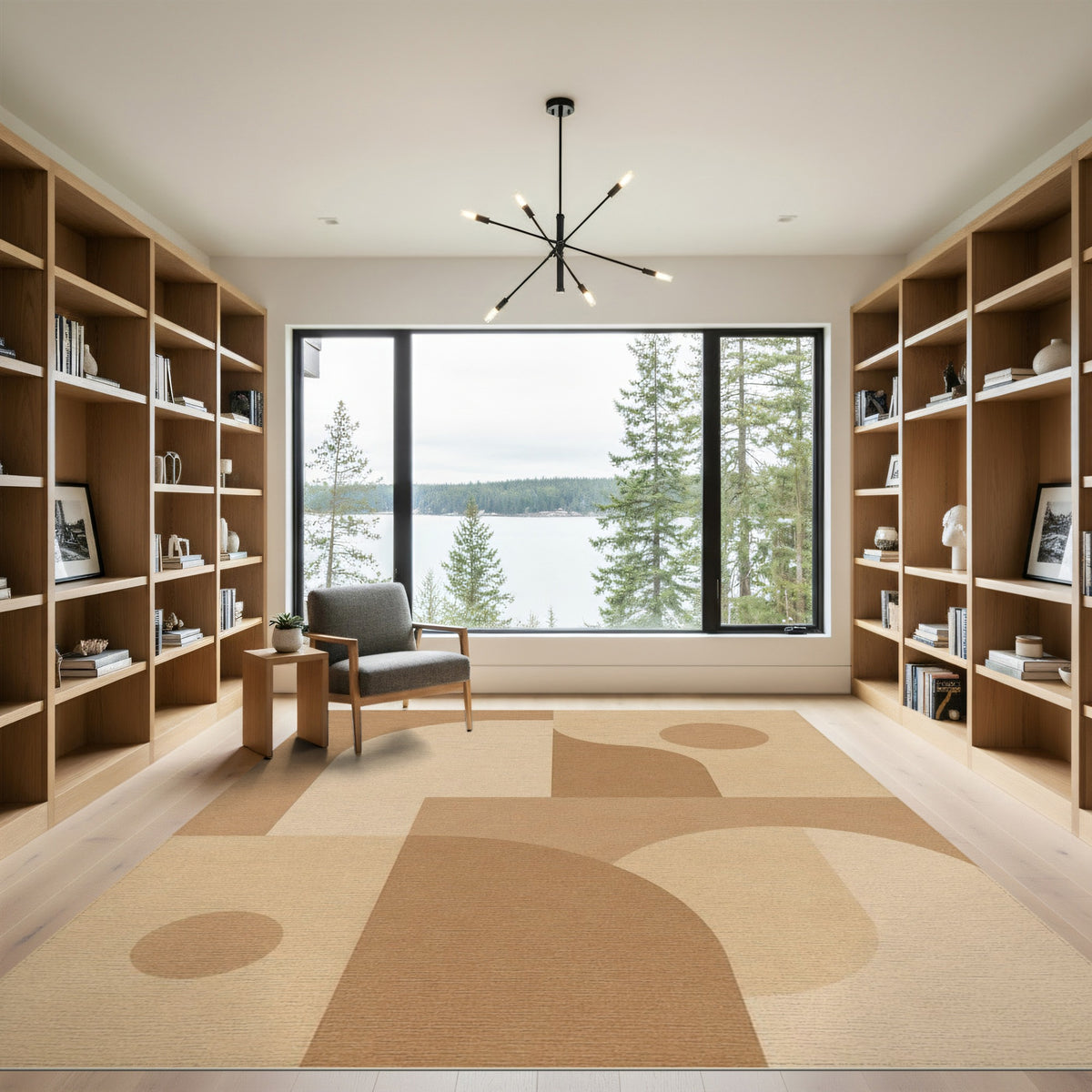 Abstract Geometric Brown Tan Brown and Tan Area Rug