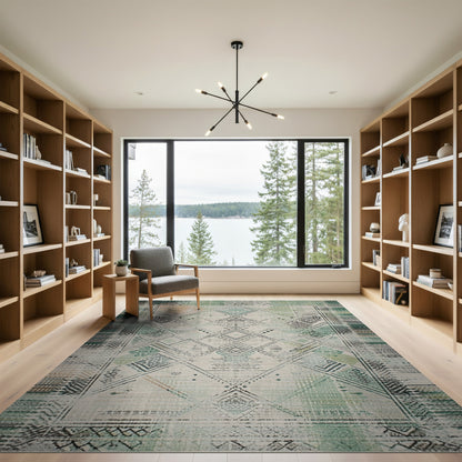 Teal Distressed Tribal Area Rug