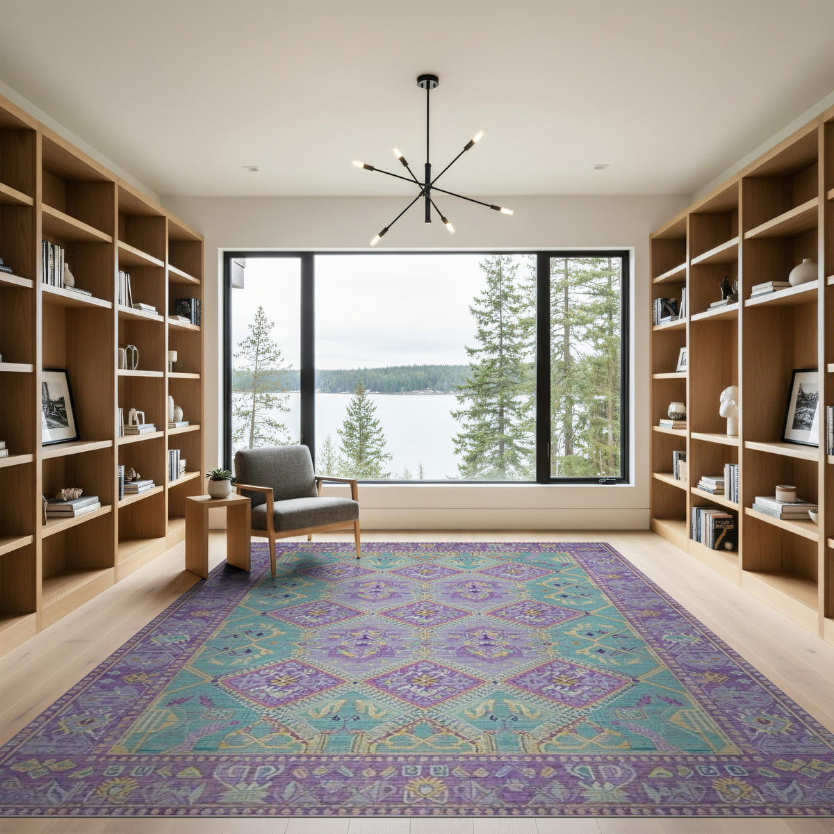 Purple Teal Geometric Diamond Area Rug