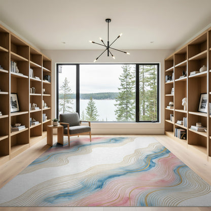 Pink Blue Wave Abstract Area Rug