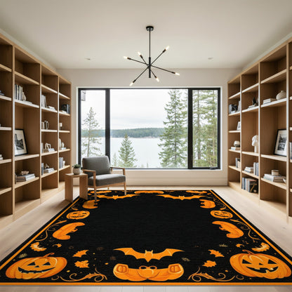 Halloween Orange Pumpkin Bat Area Rug