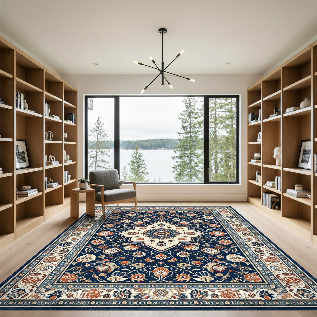 Navy Blue and Teal Navy Blue Persian Floral Medallion Area Rug
