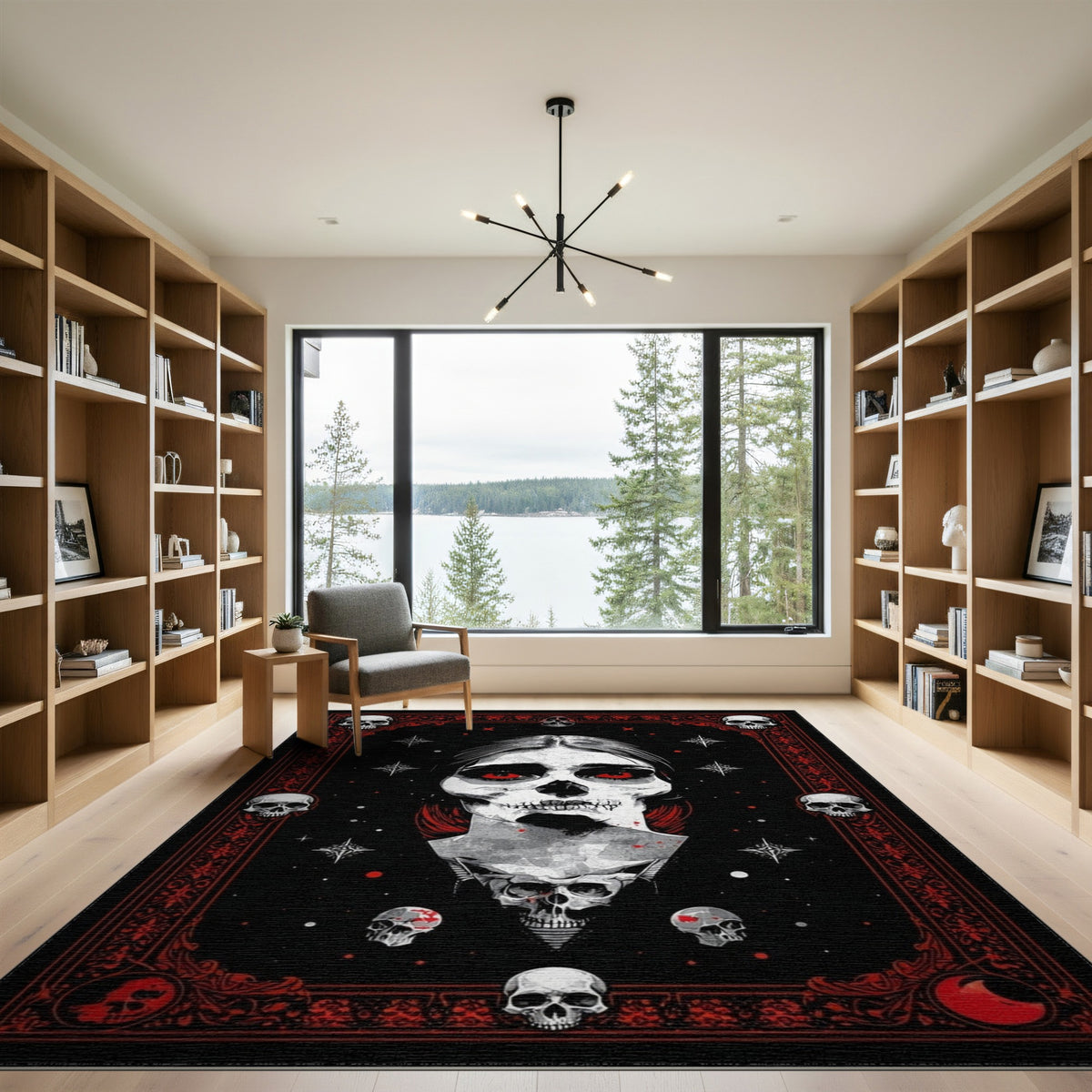 Gothic Skull Woman Black Area Rug