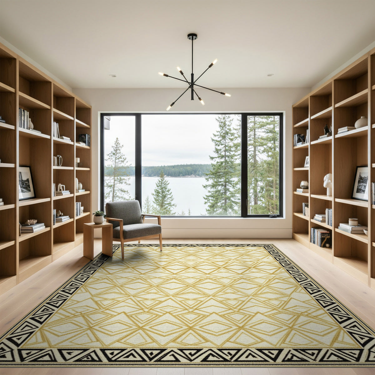 Geometric Modern Gold Geometric Diamond Area Rug