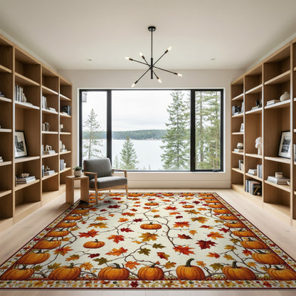 Autumn Rustic Farmhouse Autumn Pumpkin Harvest Area Rug