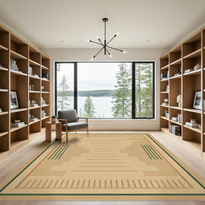 Beige Geometric Area Rug with Step Accents