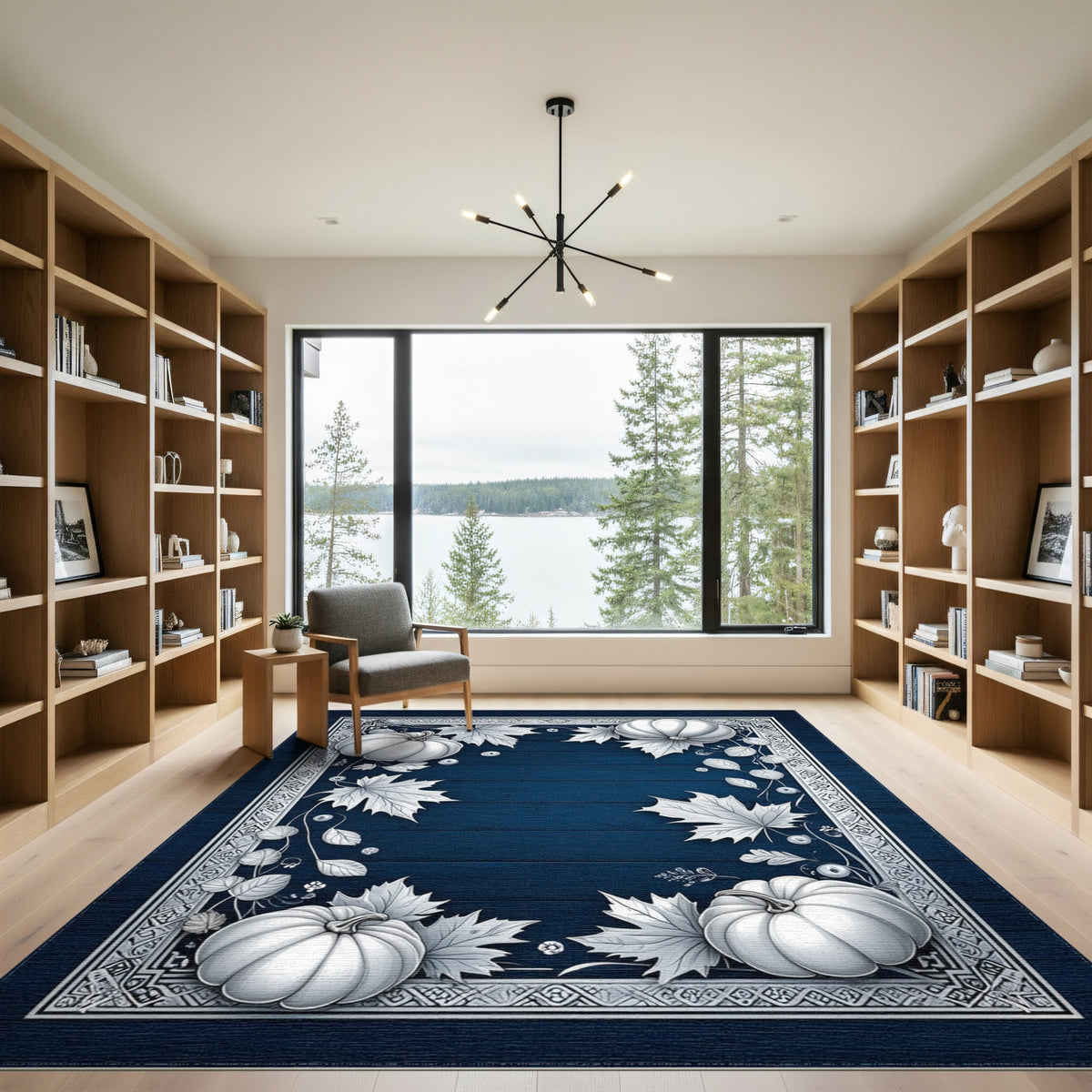 Navy Blue Pumpkin Harvest Area Rug