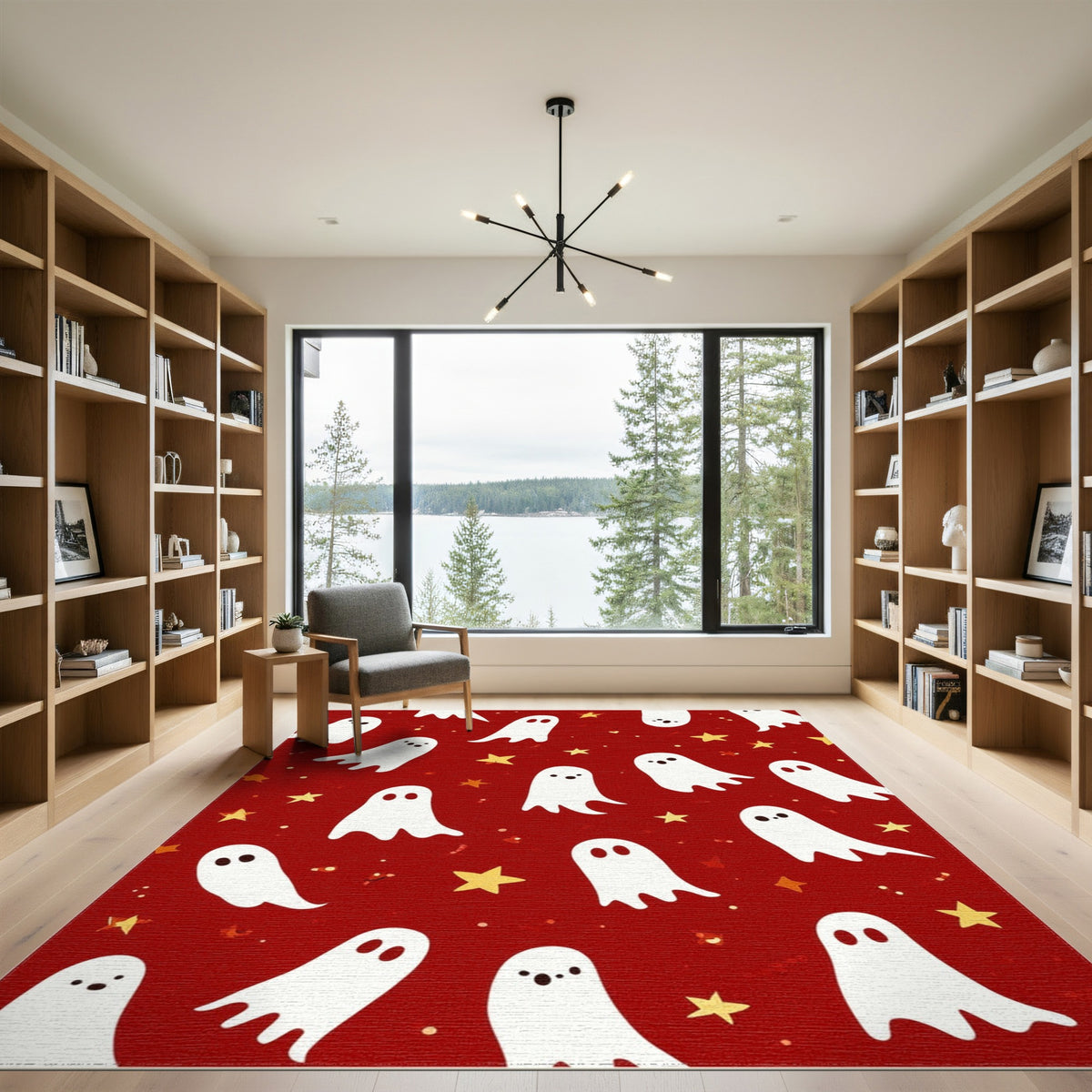 Ghosts Stars Red Kids Area Rug