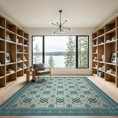 Blue Teal Persian Medallion No. 13 Area Rug