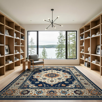 Blue and Teal Navy Persian Medallion Floral Area Rug