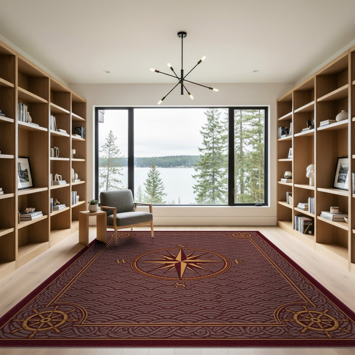 Coastal Beach Red Nautical Compass Area Rug