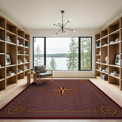 Coastal Beach Red Nautical Compass Area Rug