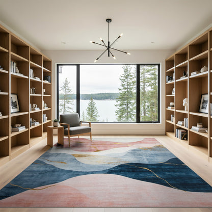 Pink Blue Abstract Wave Area Rug