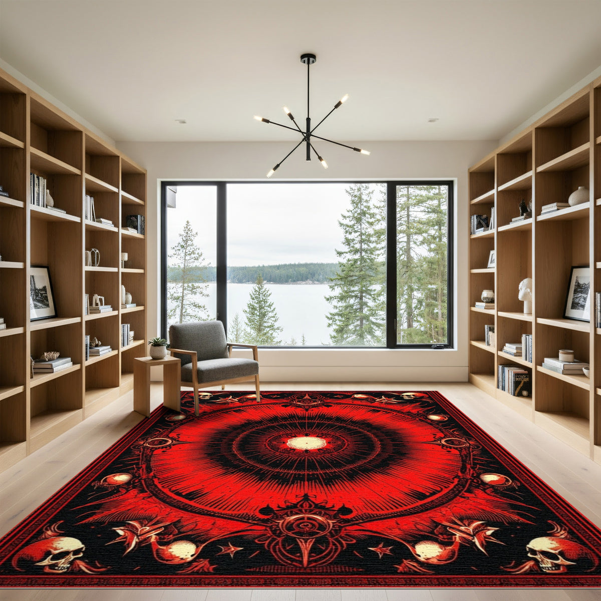 Red Skull Mandala Area Rug