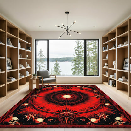 Red Skull Mandala Area Rug