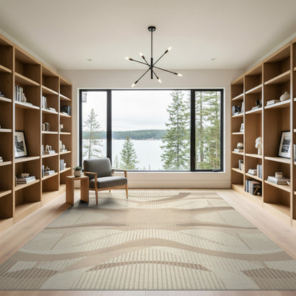 Abstract Area Beige Neutral Wavy Abstract Area Rug