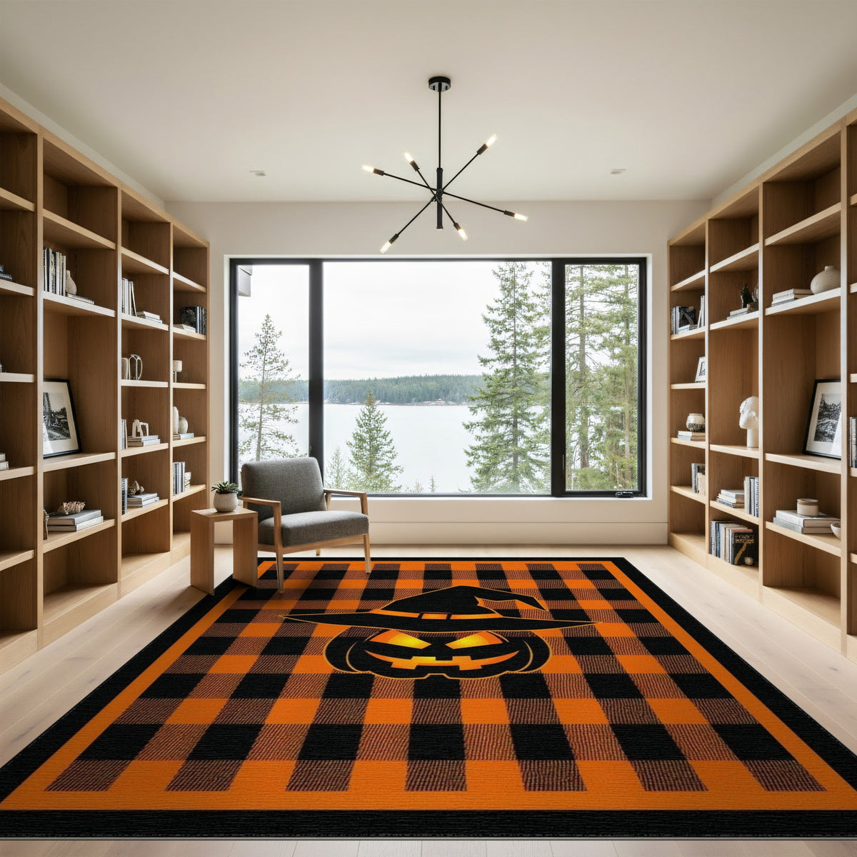 Orange Buffalo Check Pumpkin Witch Hat Area Rug