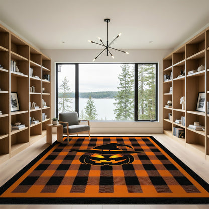 Orange Buffalo Check Pumpkin Witch Hat Area Rug