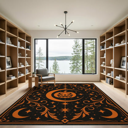 Orange Pumpkin Moon Area Rug