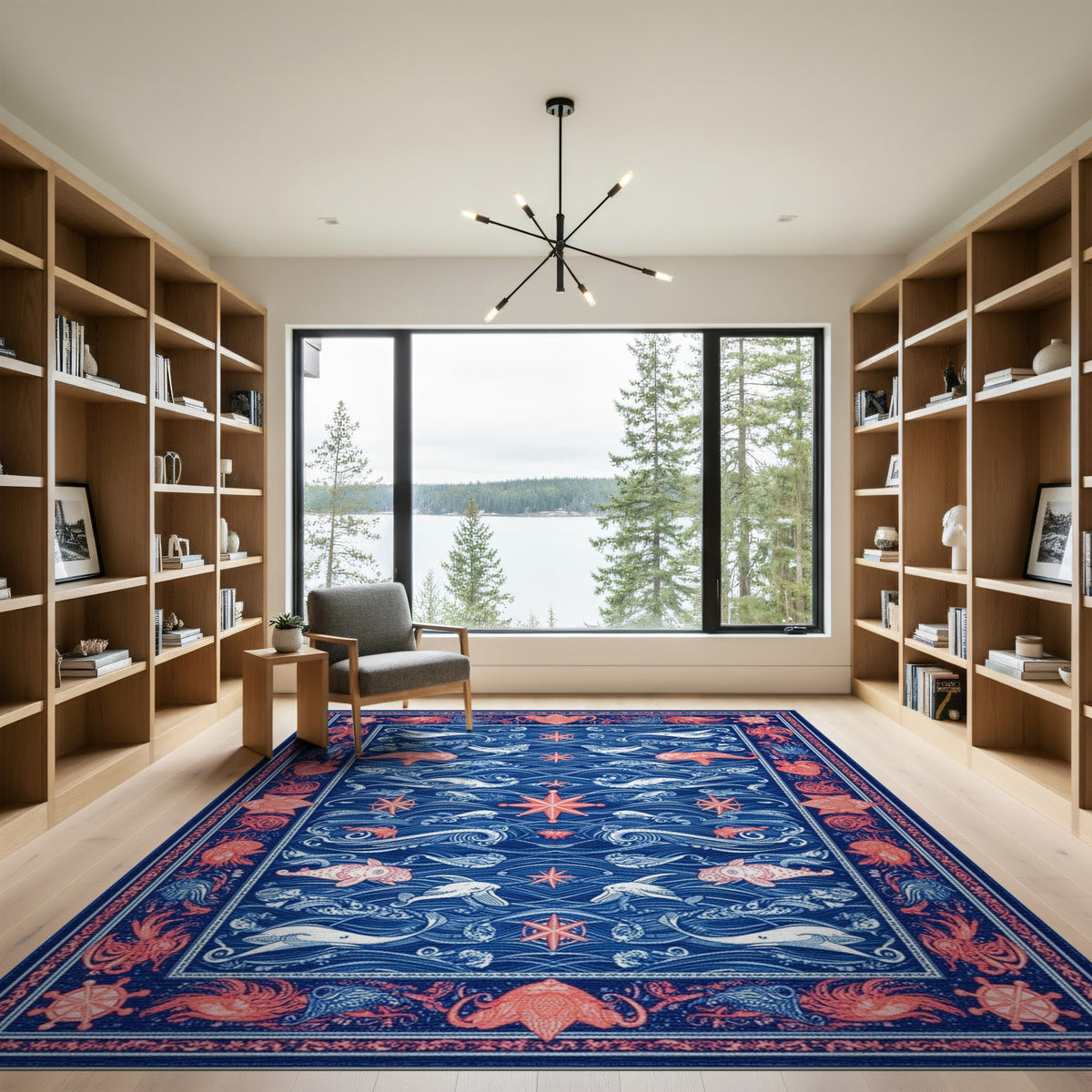 Blue Nautical Ocean Life Area Rug