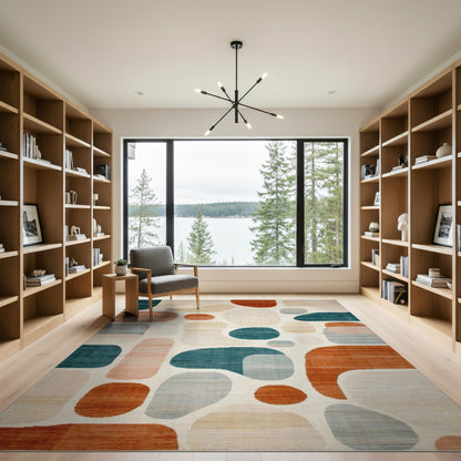 Abstract Teal Shapes Area Rug