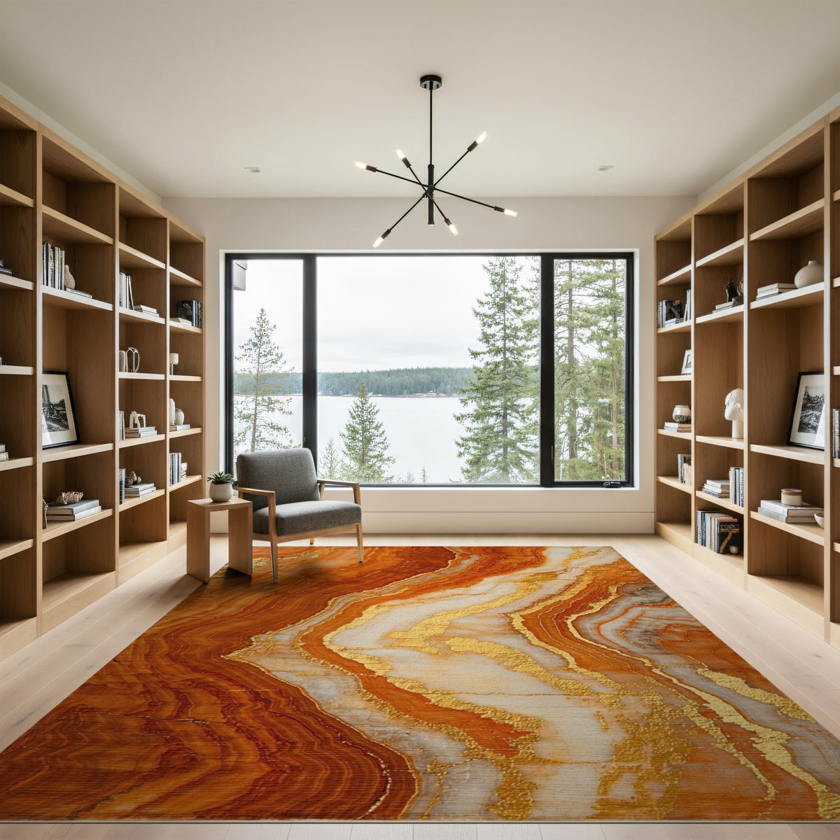 Orange Gold Marble Abstract Area Rug