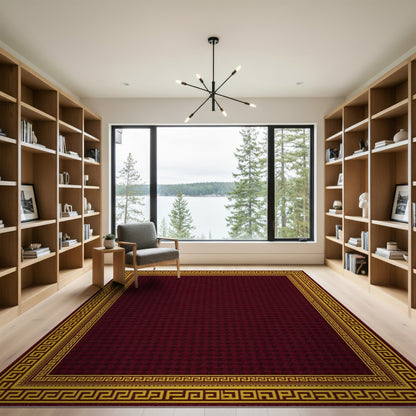 Geometric Modern Red Greek Key Geometric Area Rug