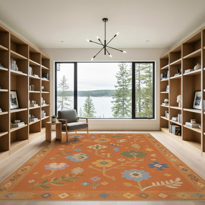 Orange Southwestern Floral Area Rug