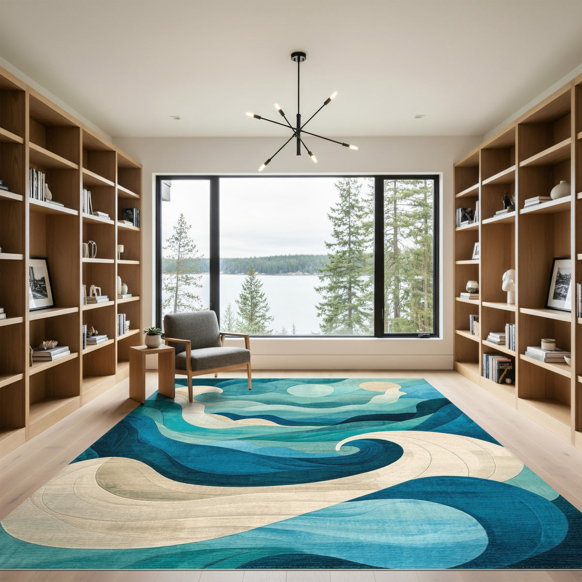 Blue Teal Wave Coastal Blue and Teal Area Rug