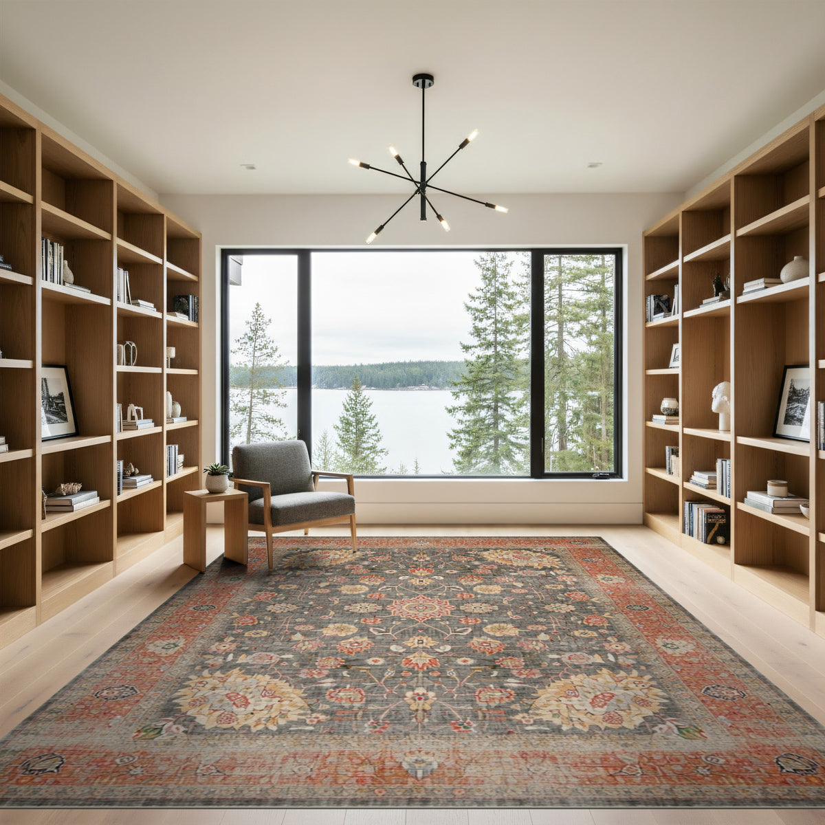 ODIKA Grey Persian Floral Area Rug