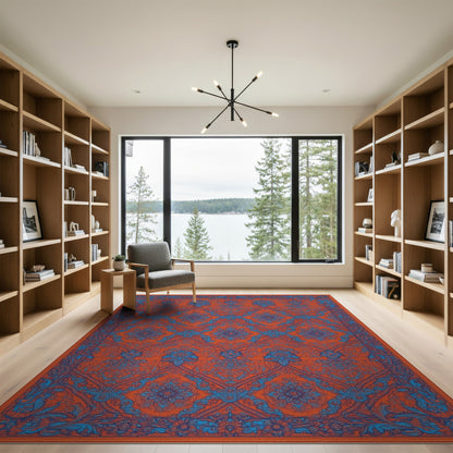 Orange Vibrant Orange Blue Persian Floral Area Rug