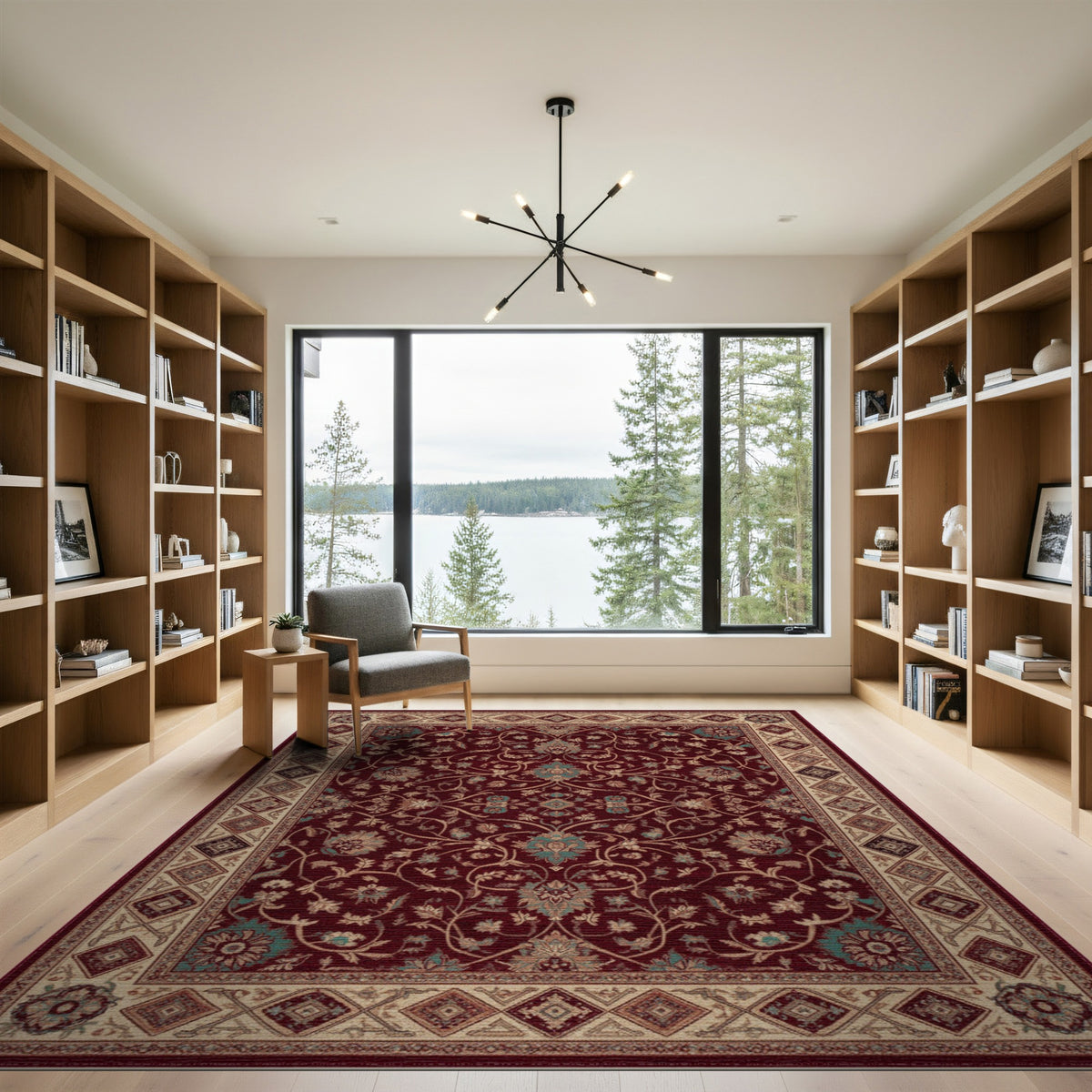 Deep Red Persian Floral Area Rug