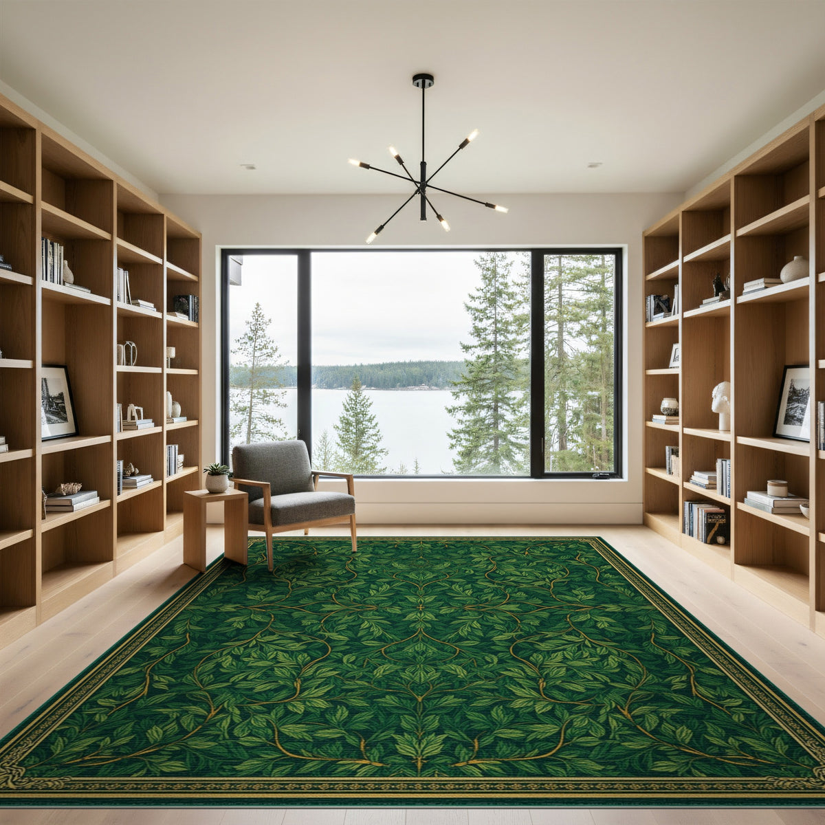 Lush Green Vine Leaf Floral Vintage Area Rug
