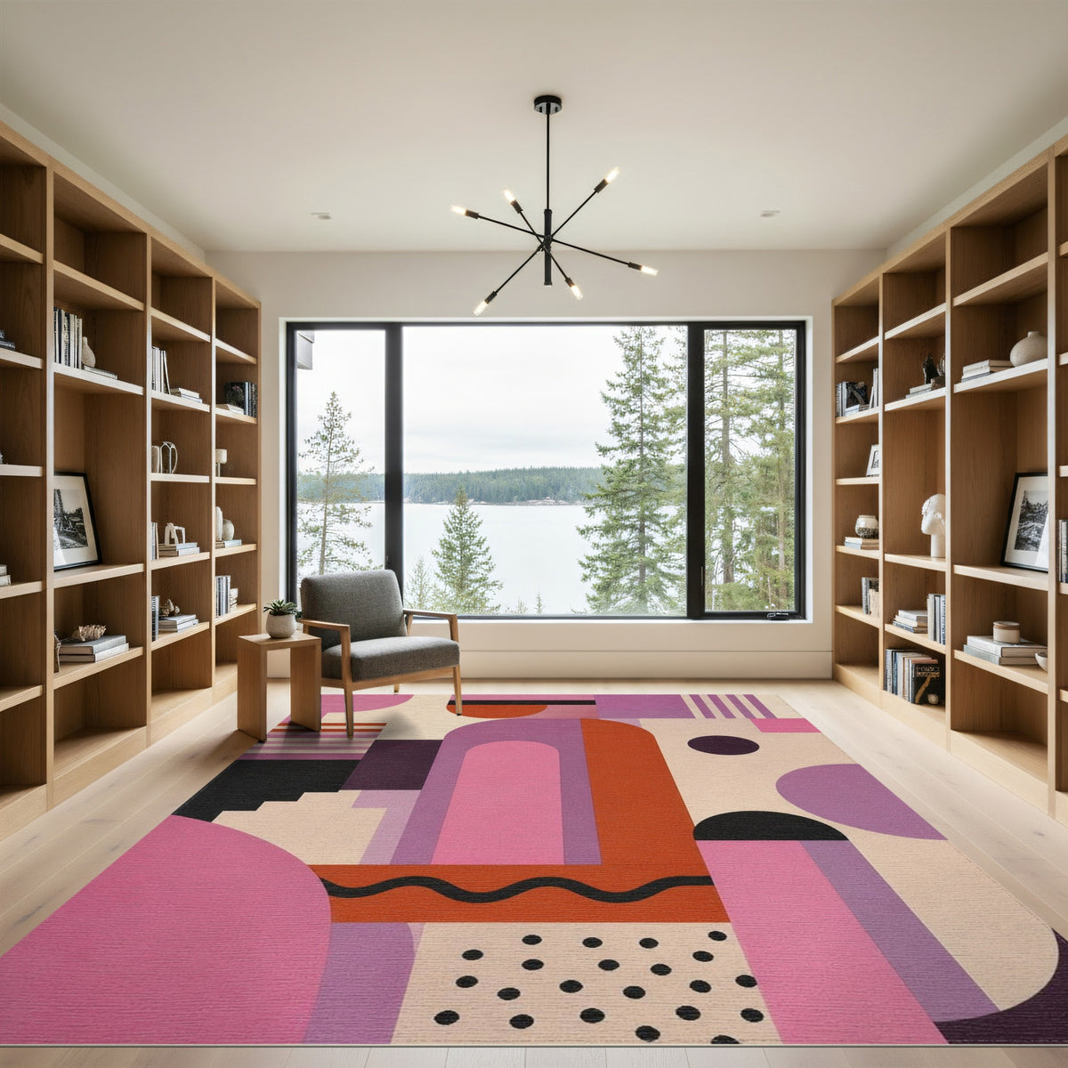 Vibrant Geometric Arch Area Rug in Pink Purple