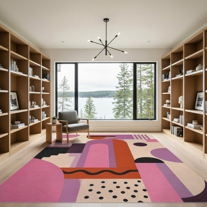 Vibrant Geometric Arch Area Rug in Pink Purple