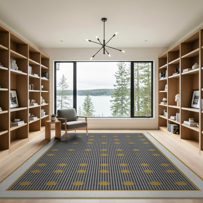 Black White Gold Dot Geometric Area Rug