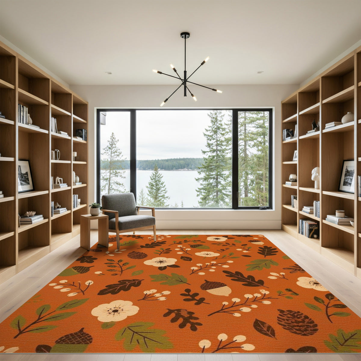 Orange Autumn Floral Acorn Area Rug