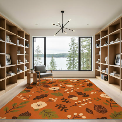 Orange Autumn Floral Acorn Area Rug