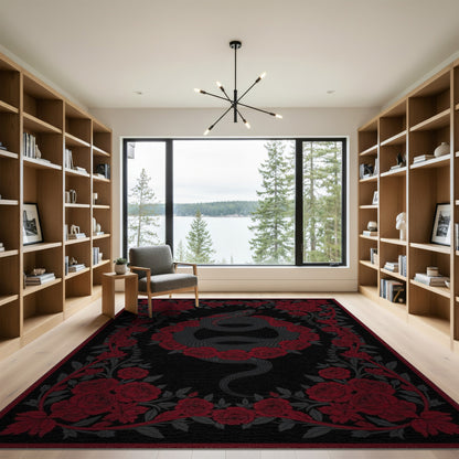 Red Rose Serpent Area Rug