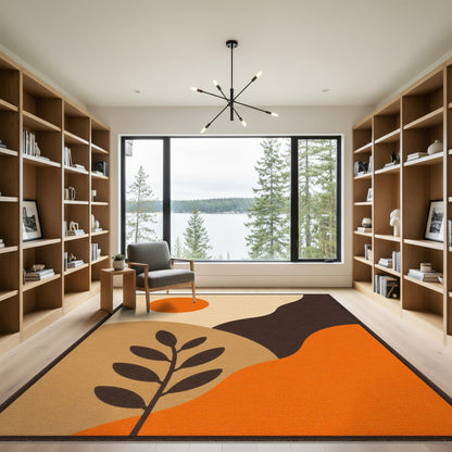 Orange Abstract Sun Area Rug