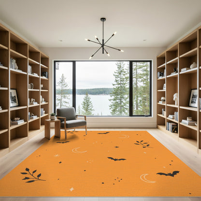 Orange Bats and Moons Kids Area Rug