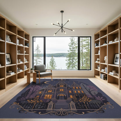 Moonlit Gothic Mansion Purple Area Rug