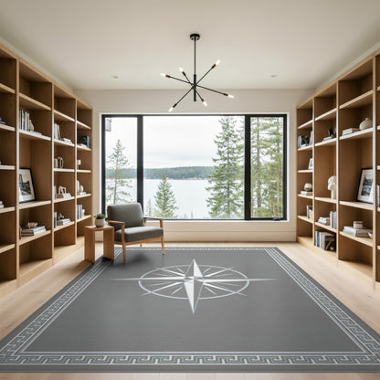 Grey Compass Rose Geometric Area Rug