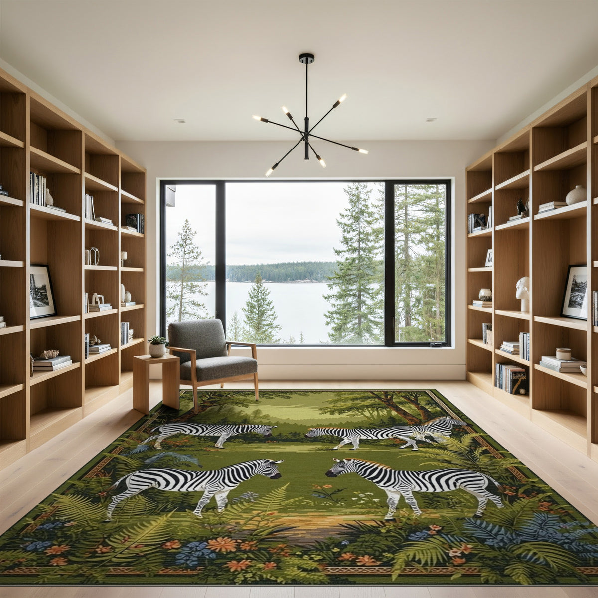 Green Zebra Forest Area Rug
