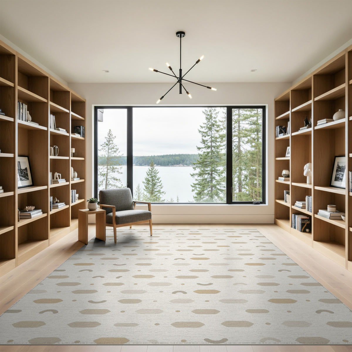 Beige Geometric Washable Geometric Modern Area Rug