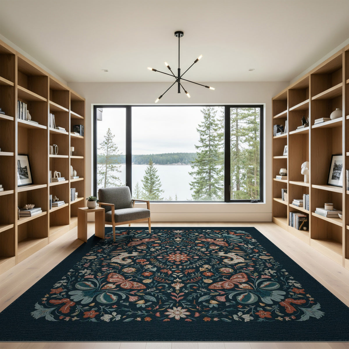 Vintage Floral Rabbit Area Rug