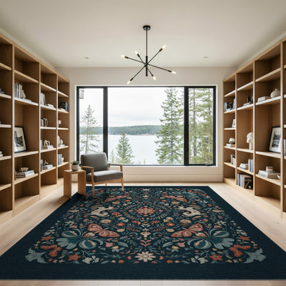 Vintage Floral Rabbit Area Rug