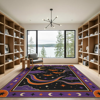 Purple Bats Crescent Moon Kids Area Rug