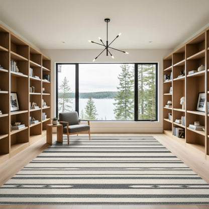 Black White Striped Geometric Area Rug